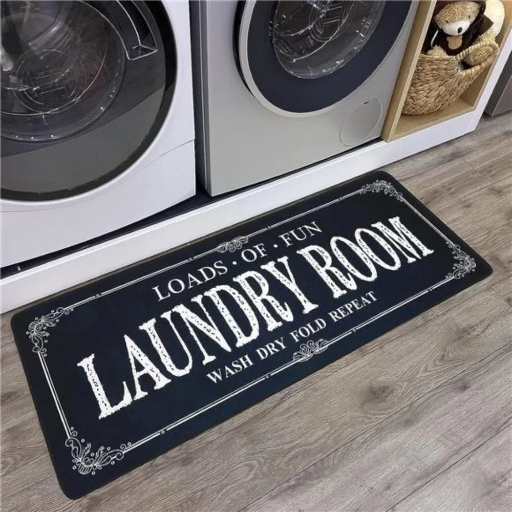 Laundry Room Rug & Non Slip Mats Bathroom Decor Accessories(Black, 20 X 47 inch)